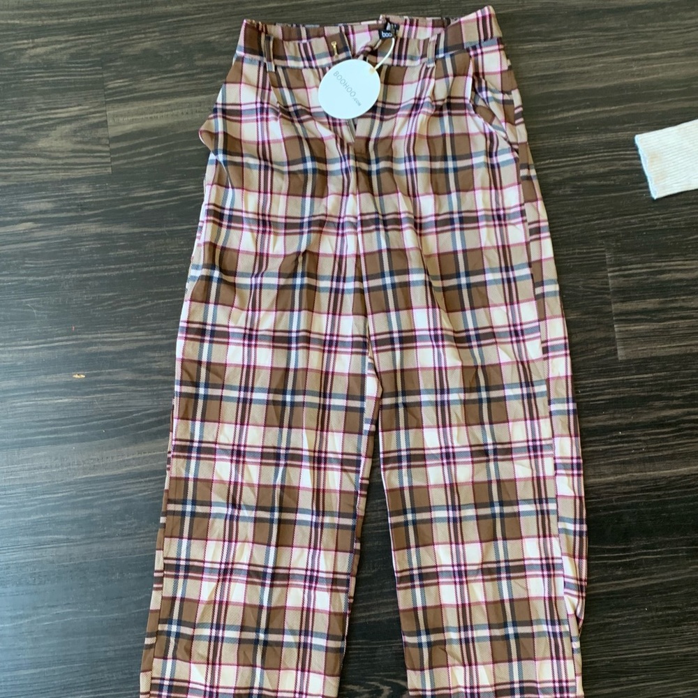 Wide Leg Plaid Boohoo Pants